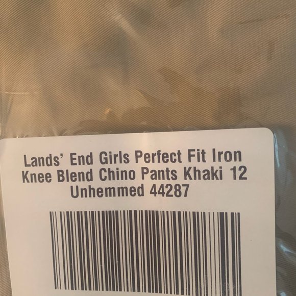 NWT LANDS' END GIRLS PERFECT FIT IRON KNEE BLEND CHINO PANTS KHAKI 12 UNHEMMED - Picture 4 of 5